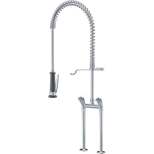 KWC Gastro two-handle sink bridge mixer with dishwashing spray for professional kitchen K.24.42.62.000C71