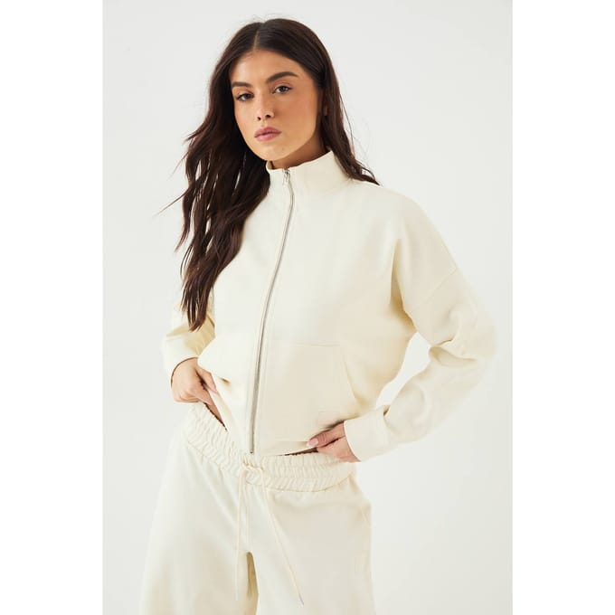Dames DSGN Studio Interlock Trechter Hals Doorritsbomber | Cream | Maat: XL