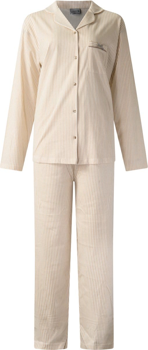 Lunatex - dames pyjama 124269 doorknoopsluiting - 100% katoen - zand - maat L