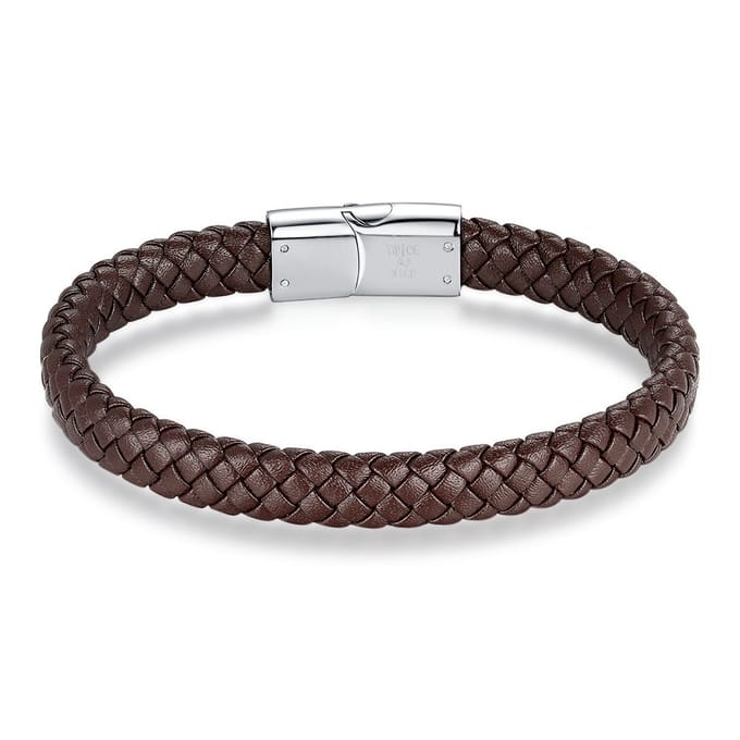 Twice As Nice Armband in edelstaal, bruin leer 21cm
