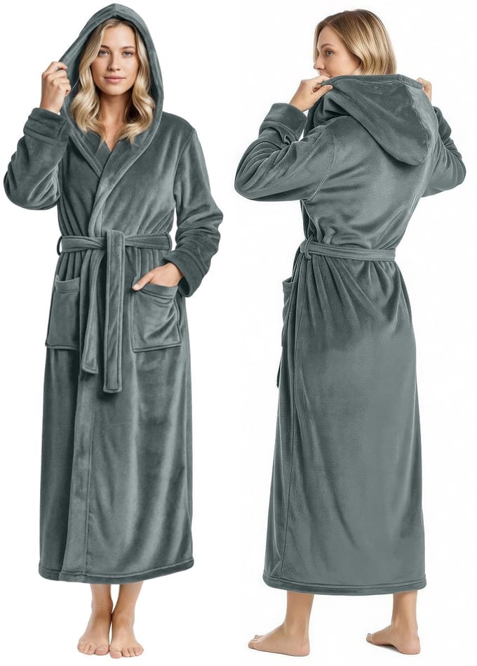 Threads Fleece badjas met capuchon voor dames, pluche, lange badjas