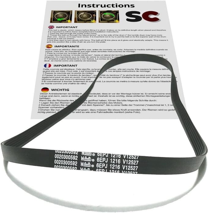 Wasmachine Riem - Onderdeel - Reparatie - Elastisch Ontwerp - 1216 mm - Zwart