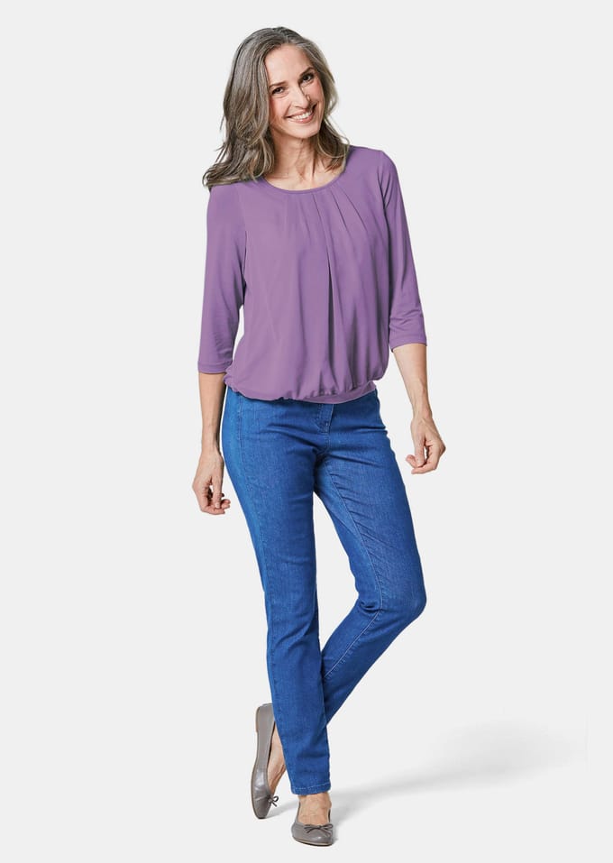 Verzorgd shirt in elegante blouselook - paars - Gr. 40 van Goldner Fashion