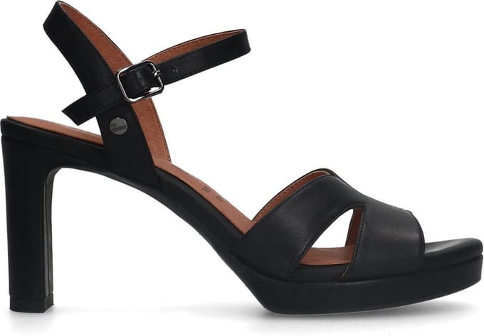 No Stress - Dames - Zwarte leren sandalen met hak - Maat 41