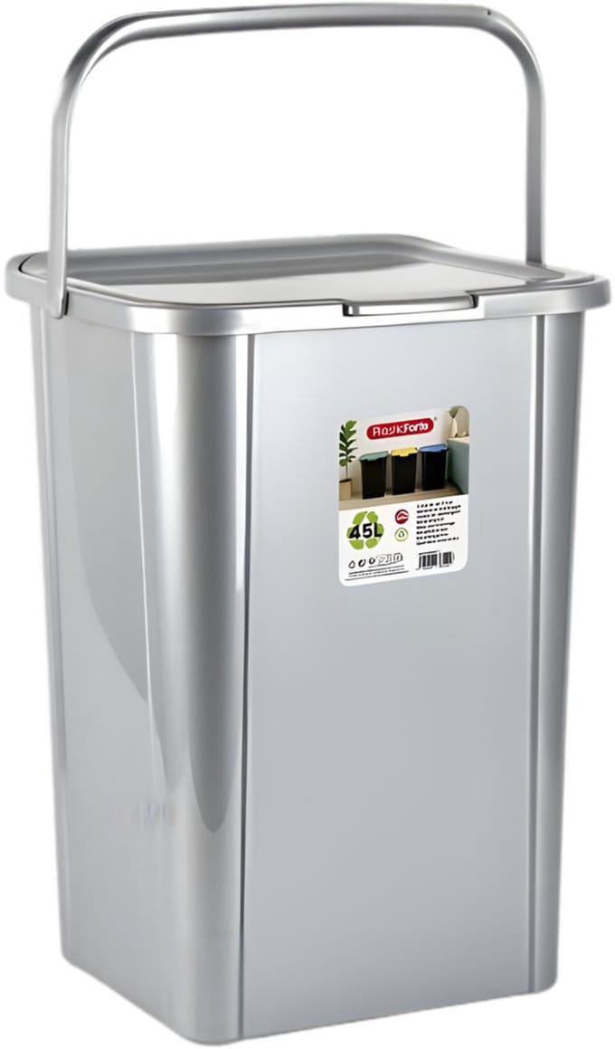 Plasticforte Recycling afvalbak - zilvergrijs - 45 Liter - afsluitbaar - 34 x 40 x 54 cm - kunststof