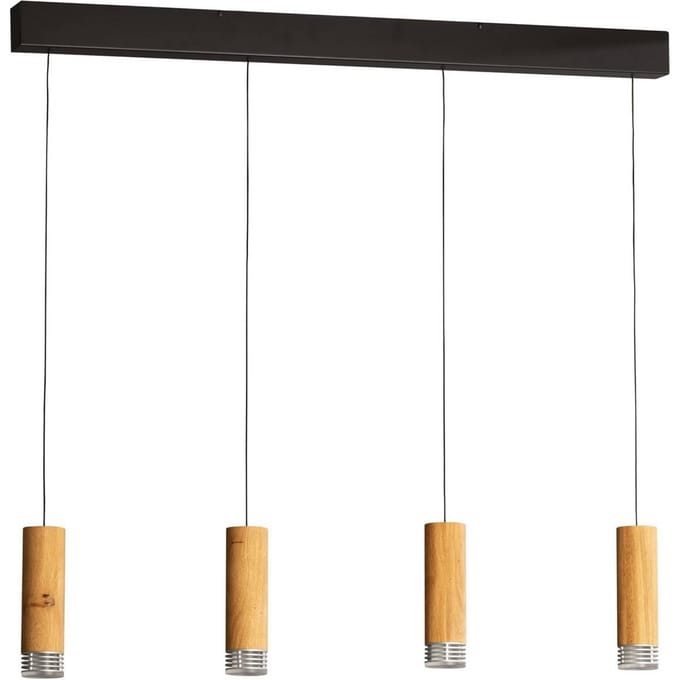 FISCHER & HONSEL LED hanglamp Shine-Wood, 100 cm, eiken/zwart, 4-lamps
