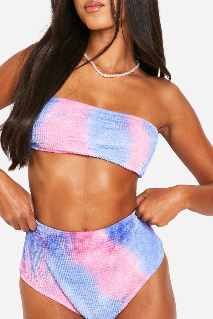 boohoo Dames Tie Dye Gerimpelde Bandeau Bikini Top | Roze | Maat: 34