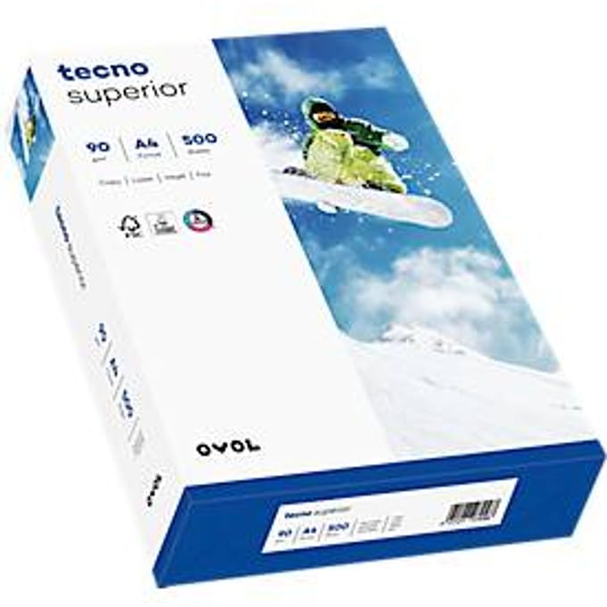 Kopieerpapier tecno superior, DIN A4, 90 g/m², helder wit, 1 doos = 5 x 500 vel