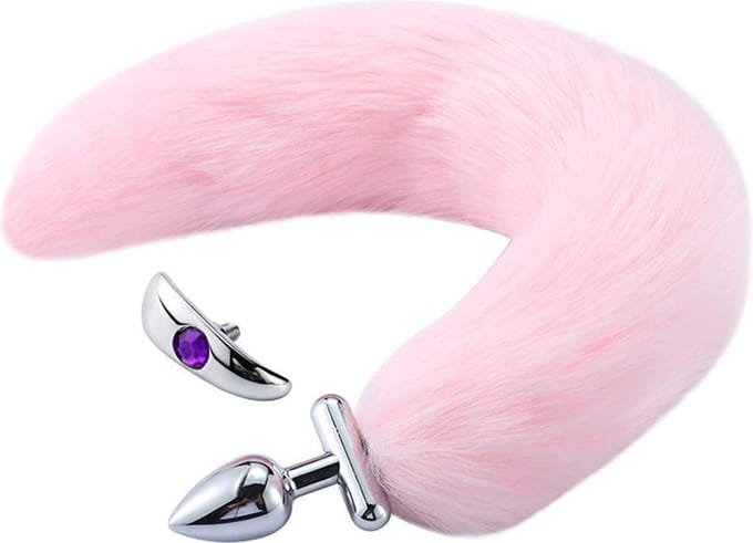 Buttplug met staart op losse schroef - roze