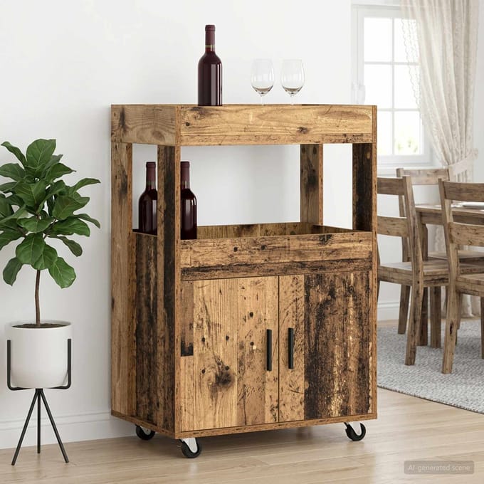 vidaXL - Bar - Kar - Oud - hout - 60 - x - 39.5 - x - 89 - cm - Bewerkt - hout