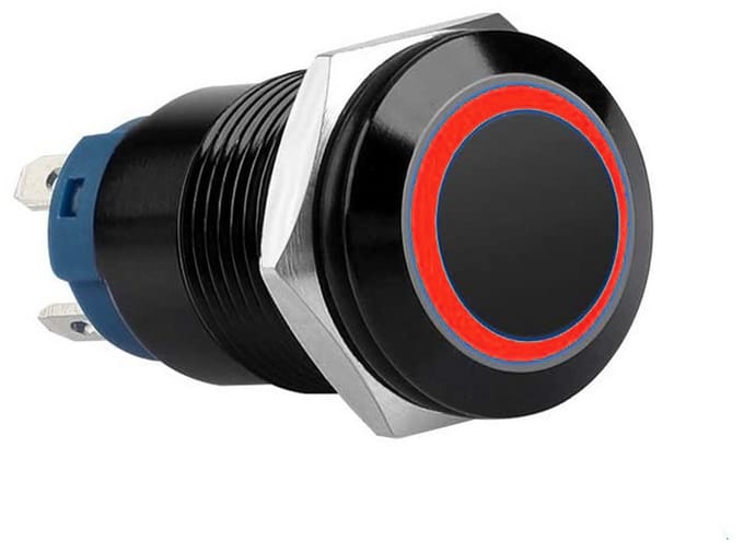 Push schakelaar rode verlichting - 16mm- met socket