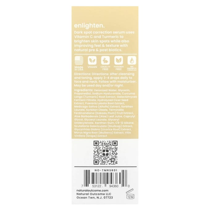 Natural Outcome, Sérum éclaircissant au curcuma, sans parfum, 1 oz (30 ml) brown