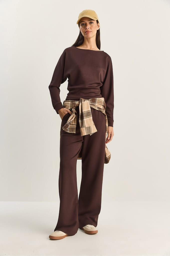 Asymmetrische Kraag Gebreide Hoge Taille Twee-delige Set