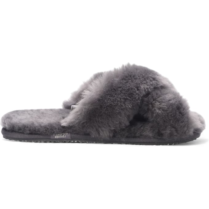 Dames schapenvacht pantoffels grijs warm winterbont crossover - Snowbelle