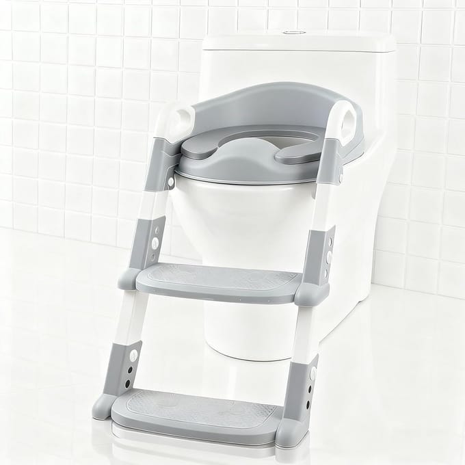 Kindertoiletbril met trap 6-voudig verstelbaar siliconen antislip levensmiddelen PP