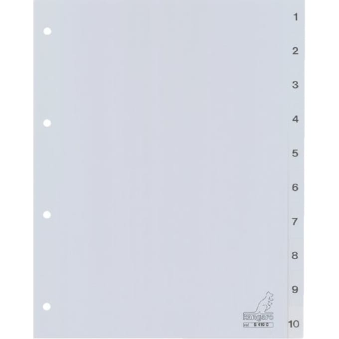 Kangaro tabbladen - A4 - PP 120 micron - grijs - 4-gaats - 10-delig cijfers