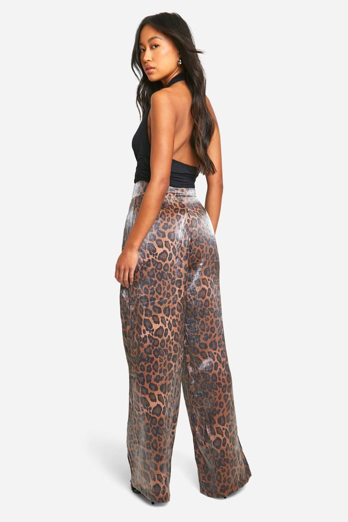boohoo Dames High Waisted Leopard Straight Leg Trouser | Luipaardprint | Maat: Medium