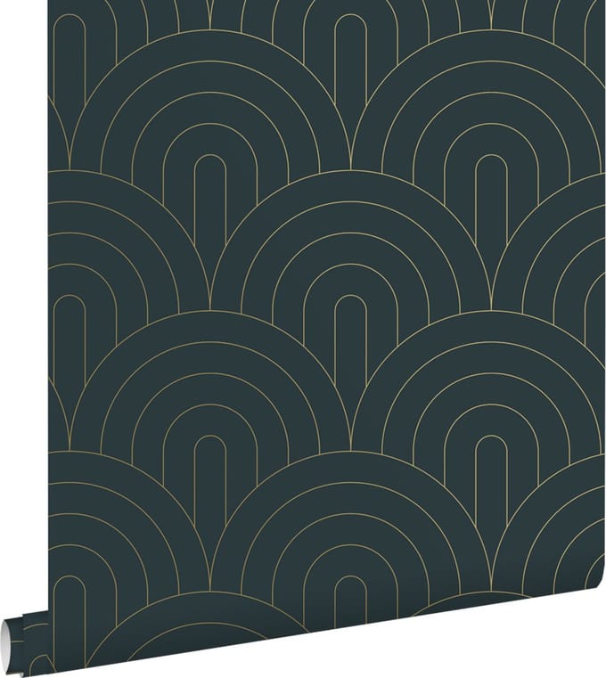 ESTAhome behang art deco motief donkerblauw - 53 cm x 10.05 m - 139743