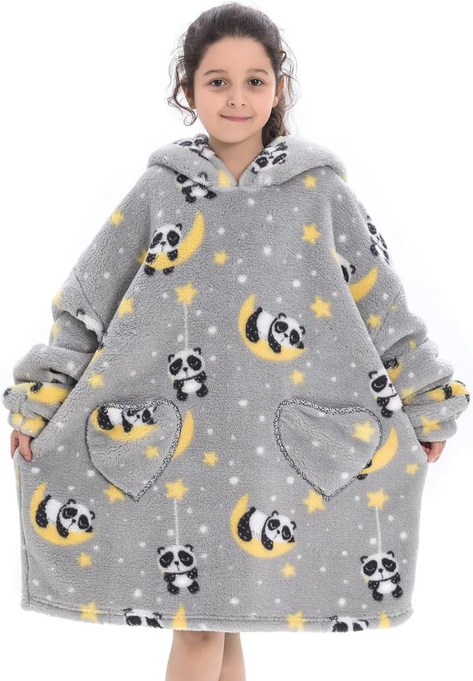 Draagbare deken hoodie voor kinderen 6-12 jaar - super zacht oversized capuchon deken