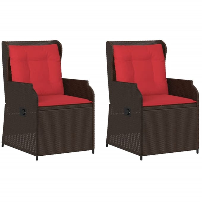vidaXL - Ligstoelen - voor - in - de - tuin - 2 - st - met - kussens - bruin - poly - rattan