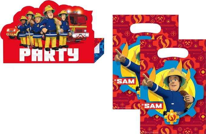 Brandweerman Sam - Feestpakket - Feestartikelen - Kinderfeest - Uitnodigingskaarten - Uitdeelzakjes.