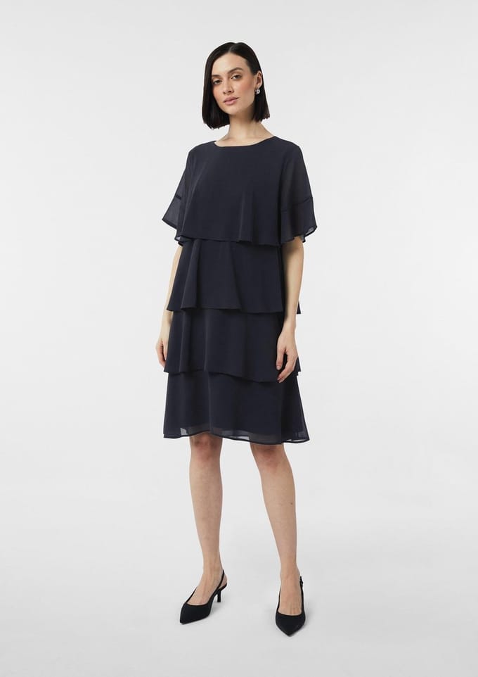 Korte chiffon crêpe jurk met volants voor dames COMMA