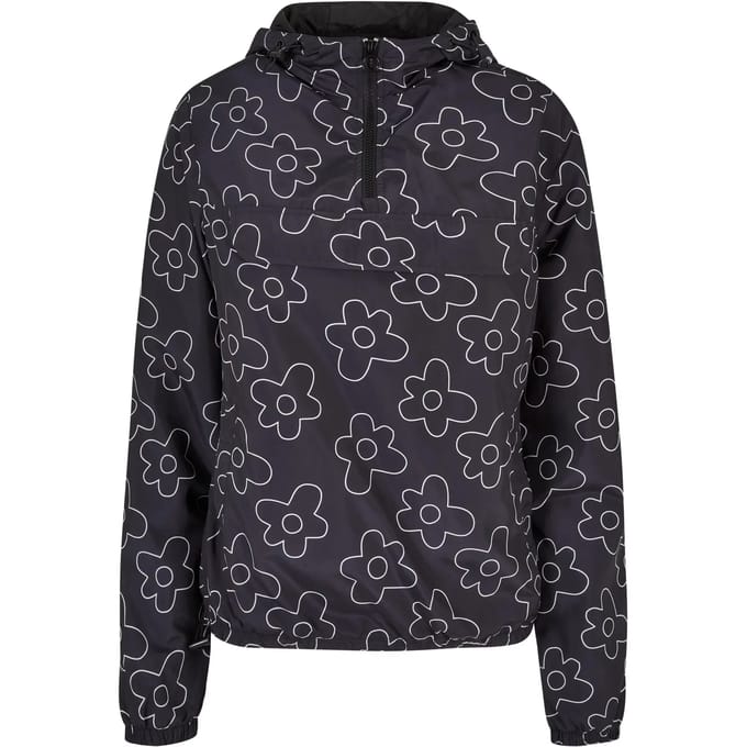 Urban Classics - AOP blackflower Pullover Jas - S - Zwart/Wit
