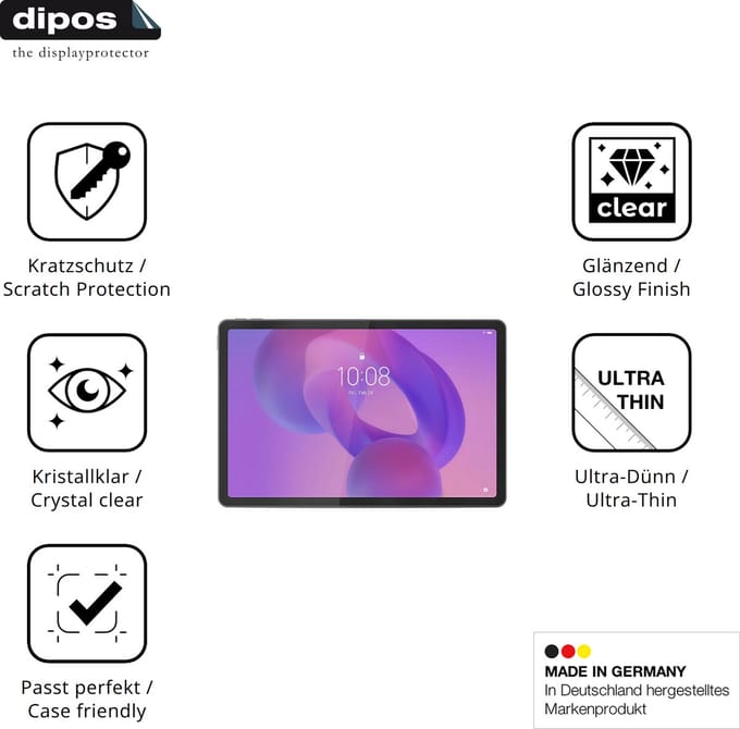 dipos – 2x Beschermfolie geschikt voor Lenovo Idea Tab 11 Zoll | Krasbestendige & heldere Screenprotector Ultra-Thin