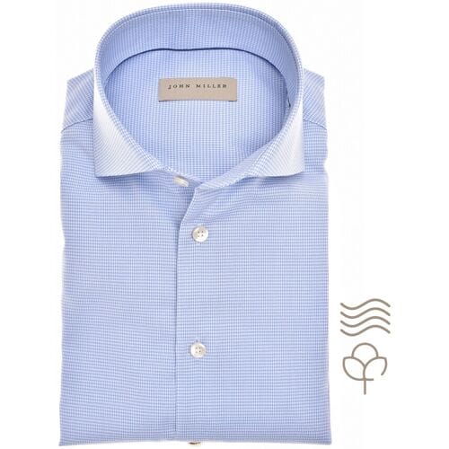 John Miller Overhemd Fine Check Pattern Cotton Easy Care Midden Blauw / male