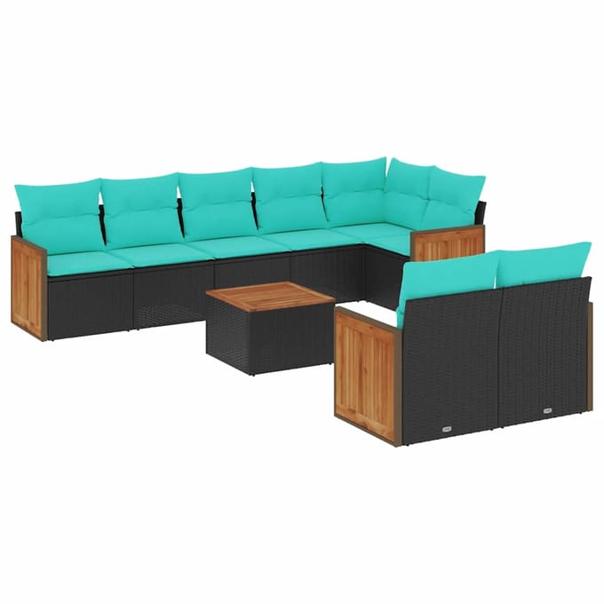 vidaXL - 9-delige - tuinbankset - met - kussens - van - zwart - polyrotan