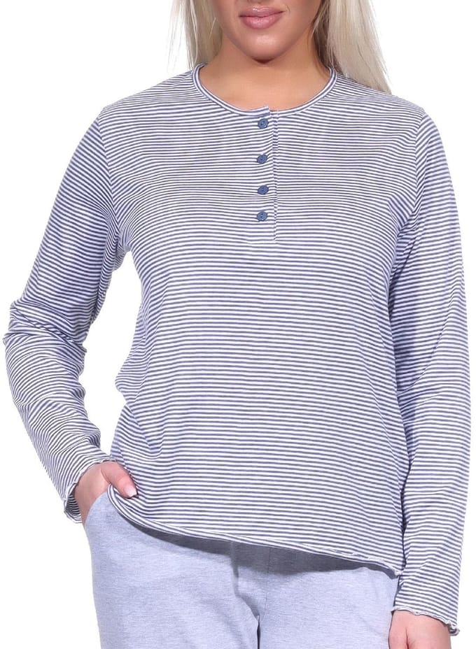 Dames Pyjama Top Mix & Match met lange mouwen in gestreepte optiek