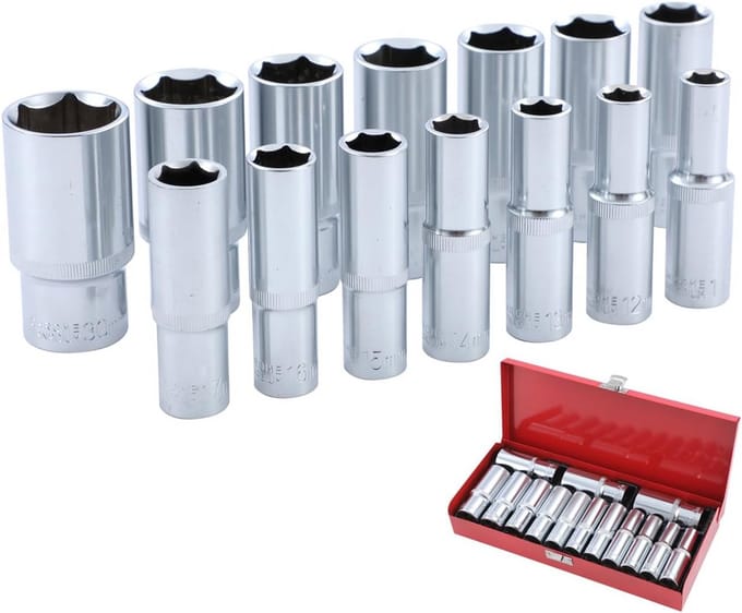 Diepe Dopsleutel Set 1/2 Inch 14 Delen Metrisch Chroom Vanadium Staal