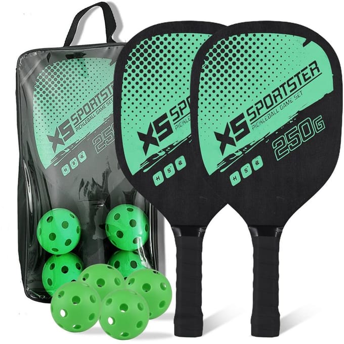 Ensemble de 2 raquettes de pickleball en bois avec 4 balles et sac de transport vert