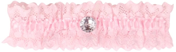 Roze kousenband met kant en strass knoopje