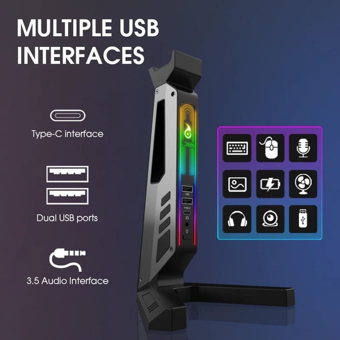 Headset Stand - Koptelefoonhouder - Standaard - 11-modi LED USB- Kabel Organizer-zwart