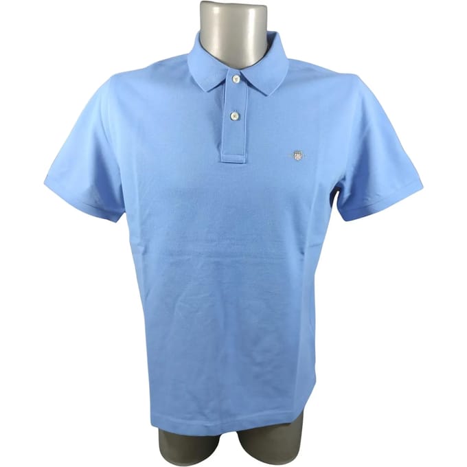 Gant Polo Fine Shield Short Sleeve Piqué Uni Perfect Blue / male