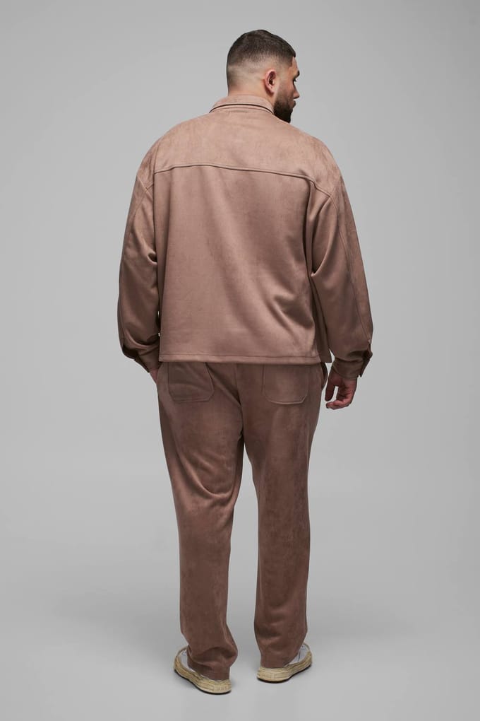 Plus Faux Suede Oversized Shirt | Taupe | Size 2XL