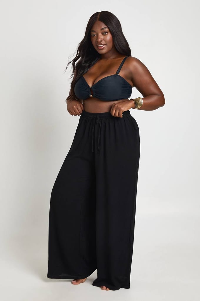 boohoo Dames Plus Essentials Oversized Linnen-look Broek | Zwart | Maat: 54