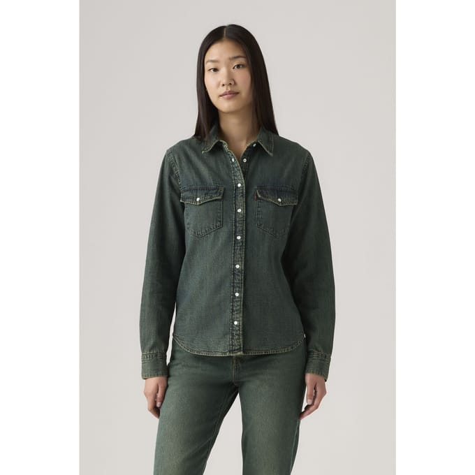 Levi's Essential Western Shirt Blue Größe: M | Longsleeves Outlet | Damen | Blau