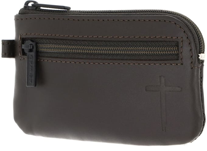 oxmox Leren sleutelgeval Leather Keyholder Freedom Cross Embossed Brown donkerbruin