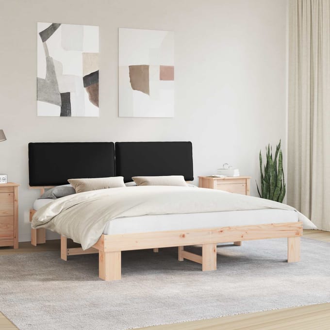 vidaXL - Bedframe - met - Gevoerde - Hoofdbord - Zwart - 200 - x - 200 - cm