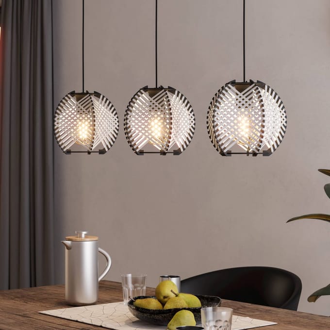 EGLO Hanglamp Waverton, zwart/wit, lengte 92 cm, staal/stof