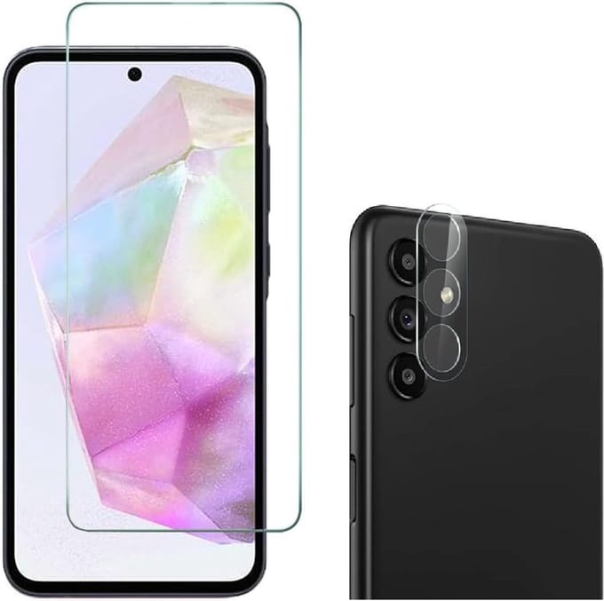 Screenprotector 2x en Camera lens protector 2x - Glasplaatje - Tempered glass Screen protector Geschikt voor: Samsung Galaxy A35 - Beschermglas