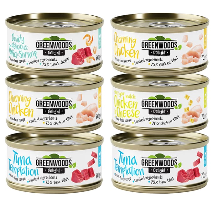 6x70g Mix (4 Smaken) Greenwoods Delight Kattenvoer