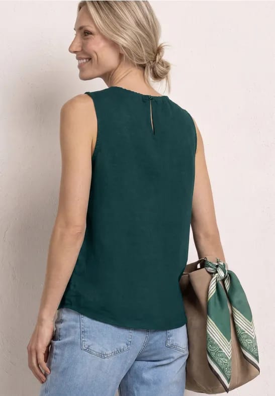 Blousetop met ronde hals in linnenmix