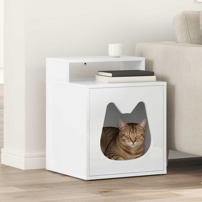 Maison pour Chat Blanc Brillant 42,5 x 40 x 53,5 cm Bois d'Ingénierie