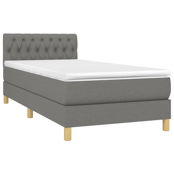 vidaXL - Boxspring - met - matras - en - LED - stof - donkergrijs - 100x200 - cm