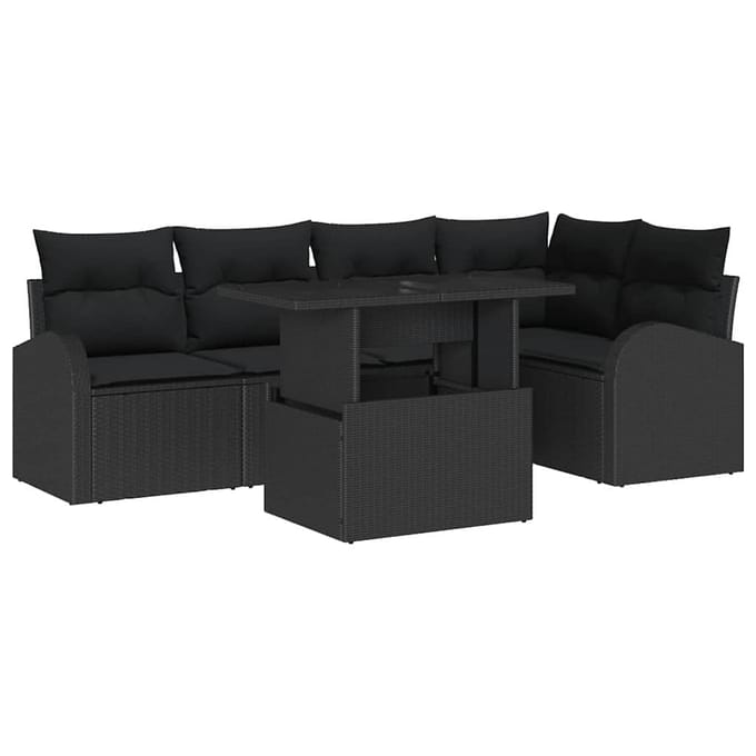 vidaXL - Tuinbank - Set - 6 - st - Zwart - poly - rattan