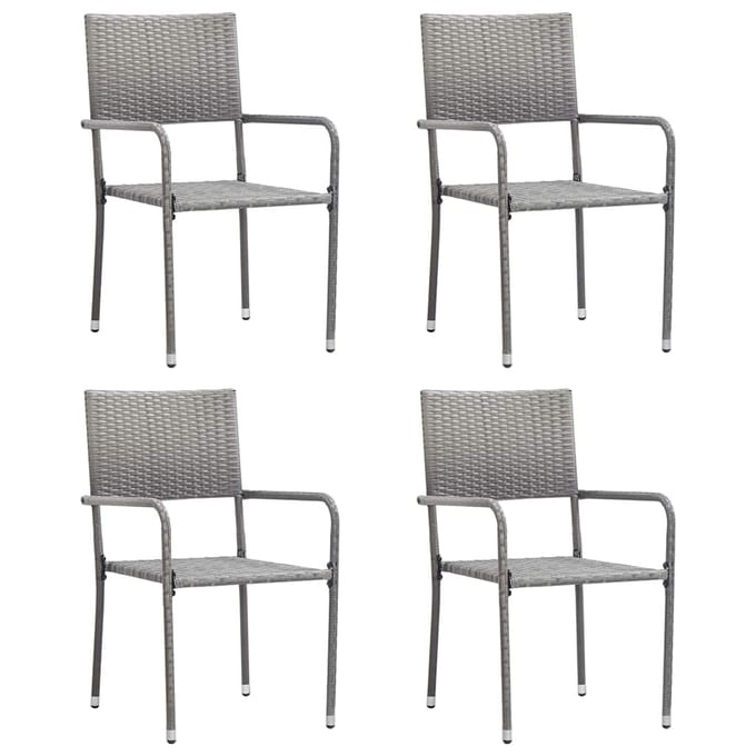 vidaXL - Tuinstoelen - 4 - st - stapelbaar - poly - rattan - grijs