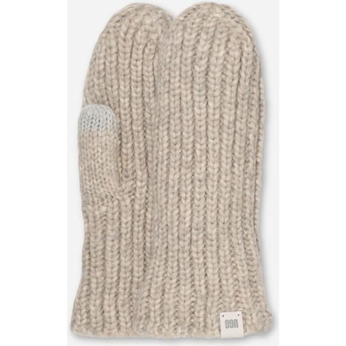 UGG® Chunky Rib Mitten for Women in Grey, Size OS, Knit/Leather/Wool